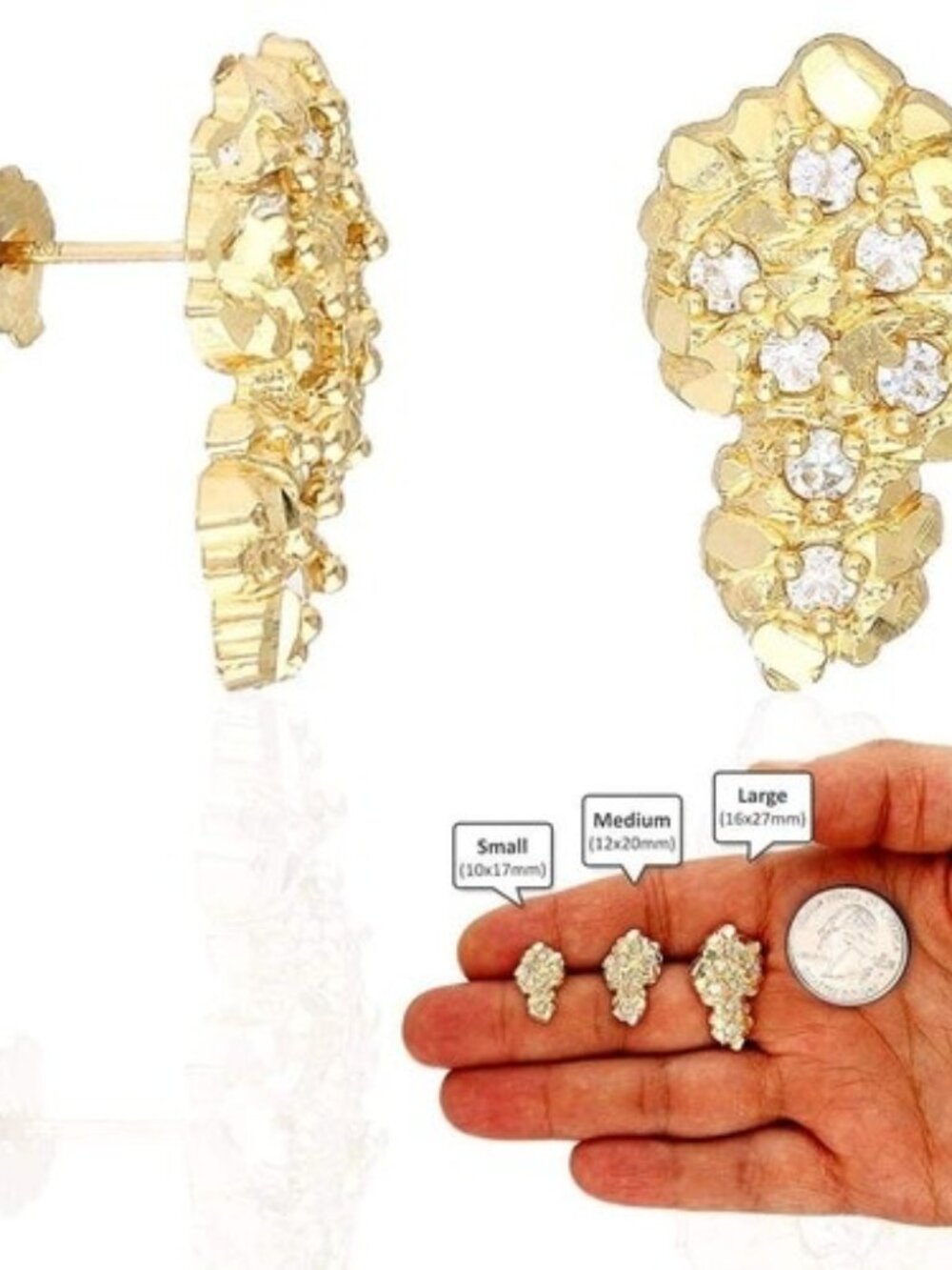 10K Gold Iced Out Nugget Stud Earrings